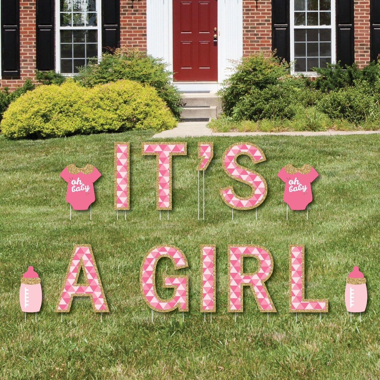 Big Dot of Happiness It&#x27;s A Girl - Yard Sign Outdoor Lawn Decorations - Girl Baby Shower and Baby Announcement Yard Signs